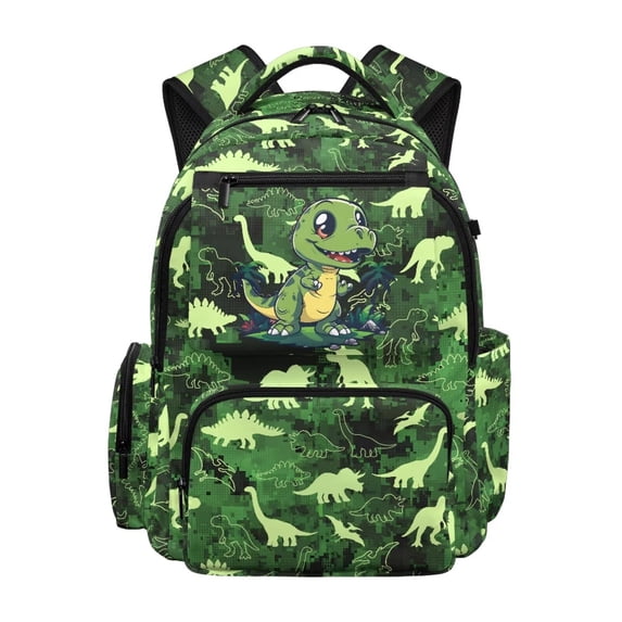 Uorisanigo Green Camo Dinosaur Teen Kids Backpack for Boys Large Capacity Schoolbag Elementary Middle School Bookbag Lightweight Daypack for Back to School