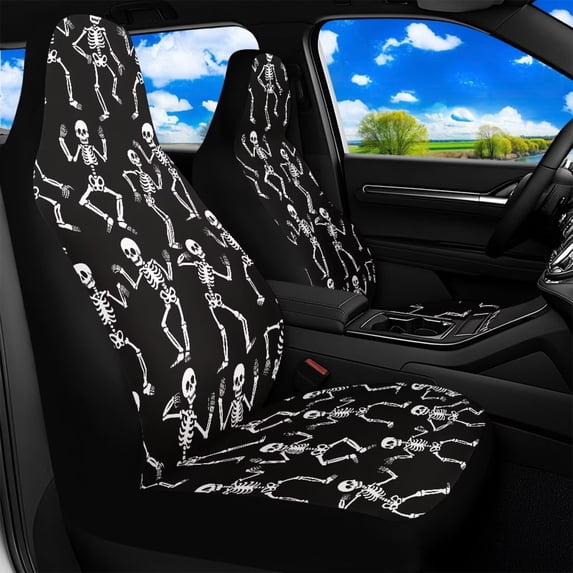 Uorisanigo Halloween Car Seat Cover, Non-Slip Auto Front Seat Covers Skeleton Automobile Seats Protectors Car Accessories for Vehicle, Cars, Sedan, Truck, SUV, Van