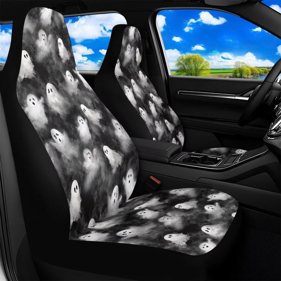 Uorisanigo Halloween Ghost Car Seat Covers Waterproof Front Seat Covers Automobile Front Seat Covers Easy to Install Car Interior Automotive Universal Fit Most Cars