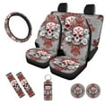 thumbnail image 1 of Uorisanigo Halloween Sugar Skull 10 Pack Car Accessories Set with Soft Anti-slip Car Seat Covers and Auto Steering Wheel Cover Seat Belt Pads Water Cup Coaster Keychains for Most Cars SUVs, 1 of 7