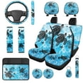 thumbnail image 1 of Uorisanigo Hawaii Turtle 14 Pieces Car Seat Covers Full Set with Auto Steering Wheel Cover Cars Headrest Cover Cars Console Cover Seat Belt Pads Keychain Comfortable Fashion Soft Fit Car SUV, 1 of 6