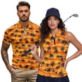 thumbnail image 1 of Uorisanigo Hawaiian Palm Tree Matching Couple Outfits Mens Golf Shirts Size XL Short Sleeve Casual Workout Cool Collared Tops and Women's Sleeveless Golf Top Quick Dry Athletic Golf Wear, 1 of 8