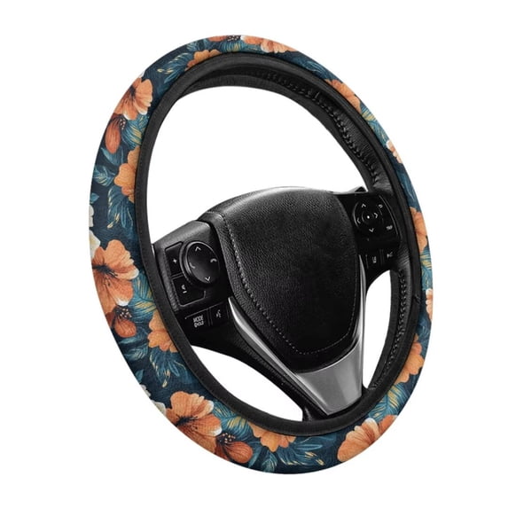 Uorisanigo Hibiscu Car Wheel Cover for Women Flower Print Car Steering Wheel Protector for SUV Vehicle Sedan Easy to Install Steering Wheel Cover for Winter Novelty Car Decor Gift for Friends