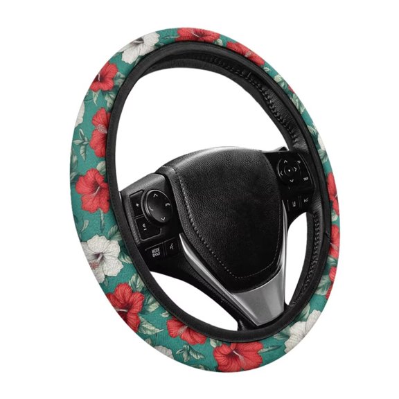 Uorisanigo Hibiscu Print Warm Steering Wheel Cover for Winter Fashion Car Steering Wheel Cover for Women Non Slip Car Steering Wheel Protector for Most Vehicle Car Accessories Gift for Sister