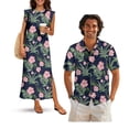 thumbnail image 1 of Uorisanigo Hibiscus Couple Matching Outfit Husban and Wife Clothing Men's Button Down Casual Hawaiian Shirt for Summer and Womens Sleeveless Dress Maxi Beach Vacation Sundress, 1 of 7