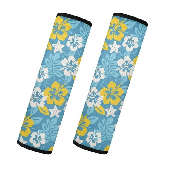 Uorisanigo Hibiscus Flowers Car Seat Belt Cover Furry 2 Pieces Set Seat belt Shoulder Pad Comfortable Driving Shoulder Strap Pads Harness Pad for Car/Bag Protect You Neck and Shoulder