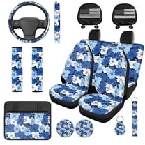Uorisanigo Hibiscus Print 14 Pack Auto Seat Cover Sets Car Steering Wheel Cover and Cars Headrest Cover Center Console Cover and Water Cup Coaster Stretch Polyester Fabric Cover for Car SUV