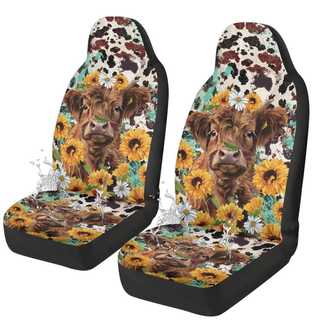 Uorisanigo Highland Cow Car Seat Cover, Non-Slip Auto Front Seat Covers Automobile Seats Protectors Car Accessories for Vehicle, Cars, Sedan, Truck, SUV, Van