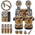 thumbnail image 1 of Uorisanigo Highland Cow Sunflower 18 Packs Front & Rear Seat Covers Full Set+Safety Seat Belt Pads+Car Steering Wheel Covers+Armrest Protector+Headrest+Shift Knob Cover+Handbrake+Coasters+Keychain, 1 of 7