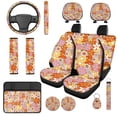 thumbnail image 1 of Uorisanigo Hippie Flower 14 Pieces Automobile Seat Covers Full Set with Cars Headrest Cover and Steering Wheel Cover Elastic Anti-slip Car Armrest Cover Seat Belt Pads Universal Fit Car SUV, 1 of 6