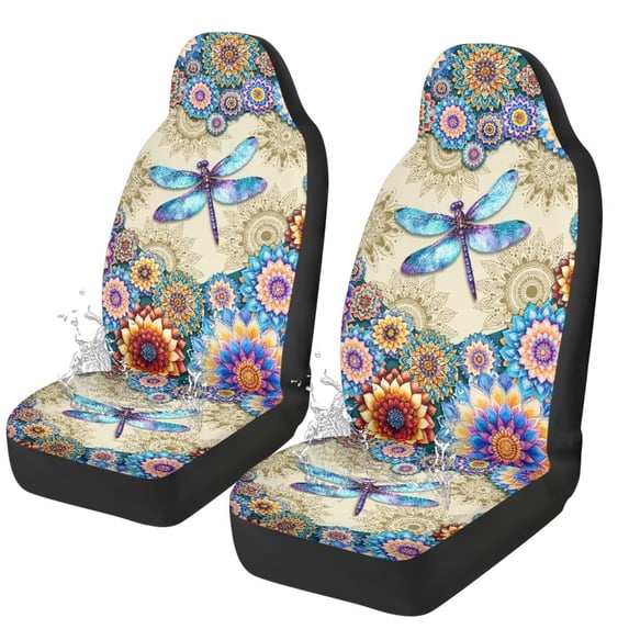 Uorisanigo Hippie Flower Dragonfly Car Seat Covers 2 Pcs Stretch Polyester Fabric Cover Waterproof Car Seat Cover Easy Installation Universal Size Fit for Most Cars SUVs Trucks Vans