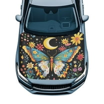 Uorisanigo Hood Cover - Elastic Polyester Moon Butterfly Car Hood Cover for Car Decor, Stretchable Hoods Wrap Blanket Fits Most Cars, Pickups, SUV's Hoods