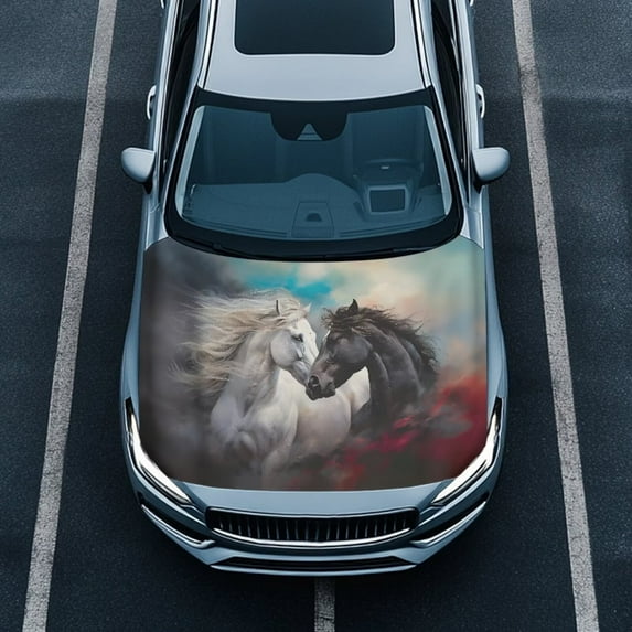 Uorisanigo Hood Cover - Polyester Elastic Fabric Western Horse Print Car Hood Cover for Car Decor, Universal Auto Accessories Fits Most Cars, Pickups, SUV's Hoods