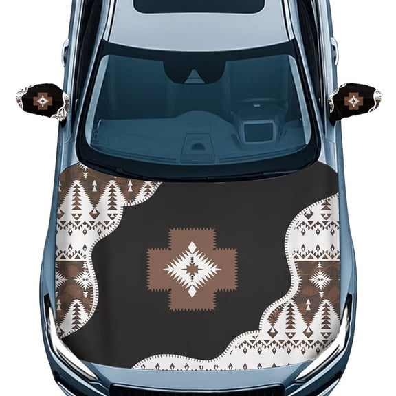 Uorisanigo Hood Covers and Side Mirror Covers Aztec Geometric Patterns Stretchable Elastic Cover Car Accessories Premium Sublimation Print Suitable for Auto Cars