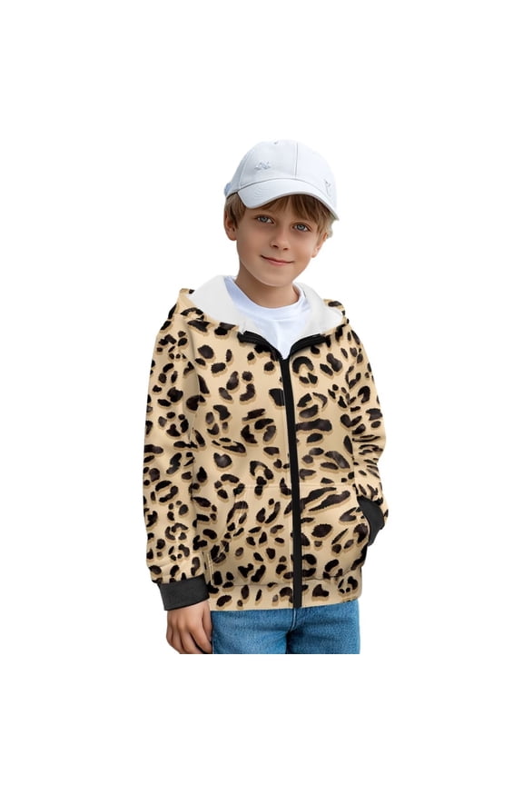 Hoodies for Kids Zipper Hoodie Cheetah Leopard Print Sweatshirt Lightweight Long Sleeve Hooded Jacket Warm Shirt Winter Outwear Fall Coat Outfit Fashion