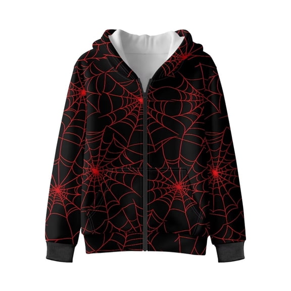 Uorisanigo Hoodies for Kids Zipper Hoodie Red Spiderweb Sweatshirt Long Sleeve Hooded Jacket Kids Athletic Sweatshirts Warm Shirt Winter Outwear Fall Coat Outfit Fashion