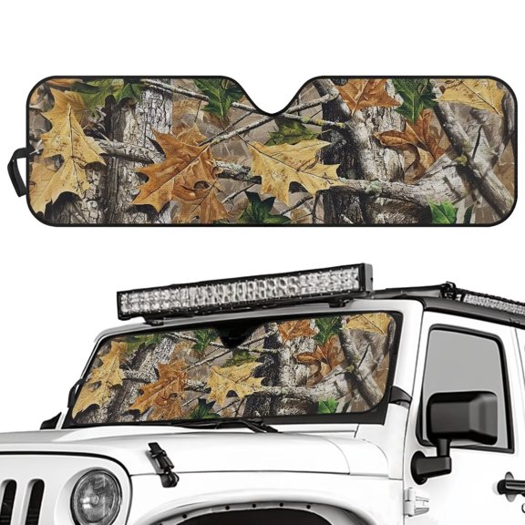 Uorisanigo Hunting Forest Windshield Sunshade for Jeep Wrangler, Shade Heat Shield Windshield Shade Blocks UV Rays, Sun Visor Compatible with Jeep Wrangler JK JKU JL JLU1997-2024
