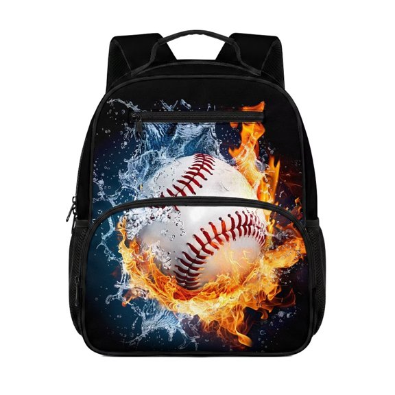 Uorisanigo Ice Fire Baseball School Backpack for Boys Girls Lightweight Large Capacity, Breathable Preschool Daypack with Side Pocket, Perfect for Travel Hiking