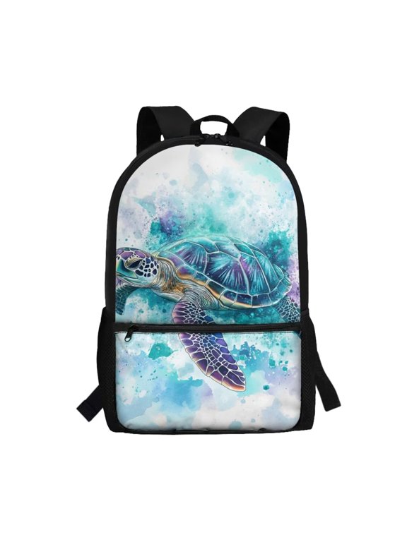 Inked Sea Turtle 17 inch Kids Backpack 6-12 Year, Multifunctional Back to School Bag, Preschool Elementary Kindergarten Casual Basic Bookbag Children Backpacks