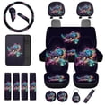 thumbnail image 1 of Uorisanigo Inked Turtle Print Car Seat Covers Front & Rear Full Set with Seat Belt Shoulder Pad/Steering Wheel Wrap/Gear Shift Handbrake Covers/Cup Coasters/Armrest Cover/Headrest/Keyring,18 Packs, 1 of 7