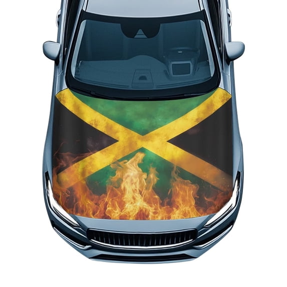 Uorisanigo Jamaican Flag Flame Pattern Car Hood Cover Stretchable Universal Fit Car Hood Protector, Waterproof Auto Hood Wrap Cover for Most Sedans SUVs Trucks