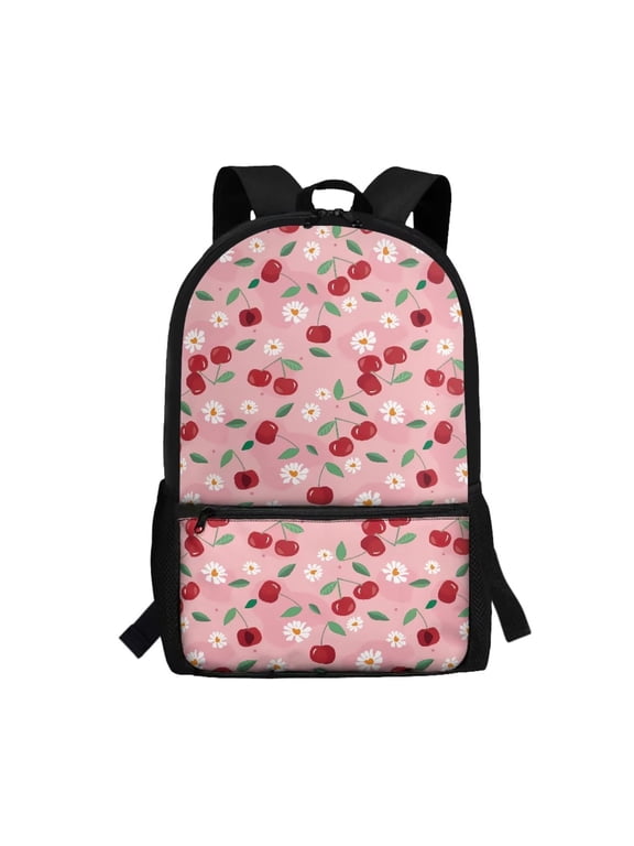 Kids Back Pack Lightweight Backpack School for Girls Boys 5-13 Cherry Flower Toddler Rucksack with Water Bottle Pockets Preschool Kindergarten Elementary Bookbag
