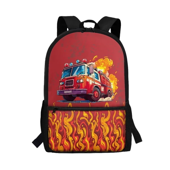 Uorisanigo Kids Backpack 17 Inch School Bag Backpack for Girls Boys Durable Multi-Pocket Flame Fire Truck Print School Bookbag for 5-14 Boys, Elementary Middle School Student
