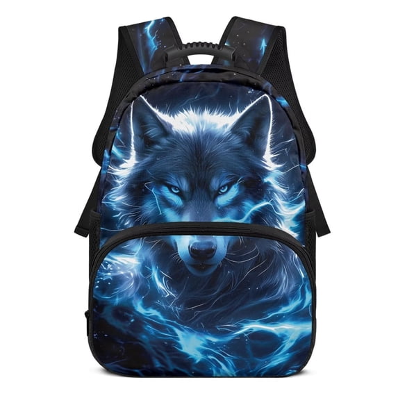 Uorisanigo Kids Backpack for Boys 6-12, 17 Inch Casual Lightning Wolf Print Sports Daypack with Front Zipper Pocket, Great for School, Hiking and Outdoor Activities