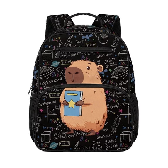 Uorisanigo Kids Backpack for Elementary School, Lightweight Casual Rucksack for Boys 6-9, Large Capacity Daypack with Adjustable Straps for Camping Black Science Capybara