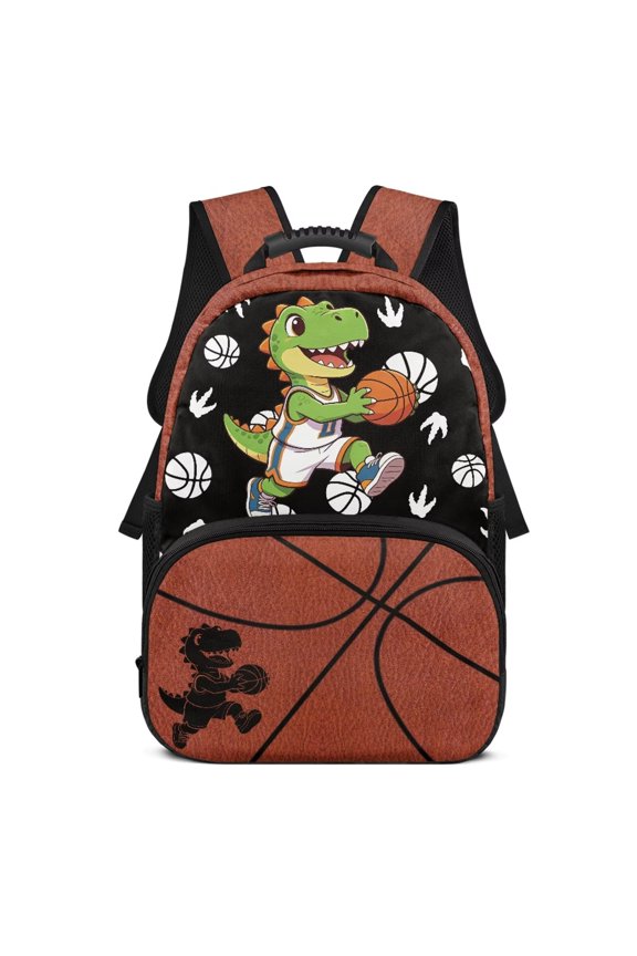 Kids Backpack for School Ages 5-11, 17 Inch Large Capacity Rucksack Shool Bag Bookbag, Lightweight for Elementary Students and Travel Cartoon Dinosaur Basketball