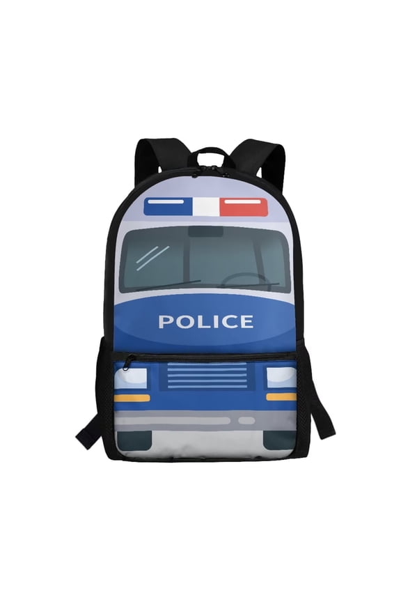 Kids Backpack School for Girls Boys, Police Car Print Large Capacity Casual Basic Bookbag Elementary School Bag Preschool Casual Daypack with Adjustable Padded Straps(17 inch)