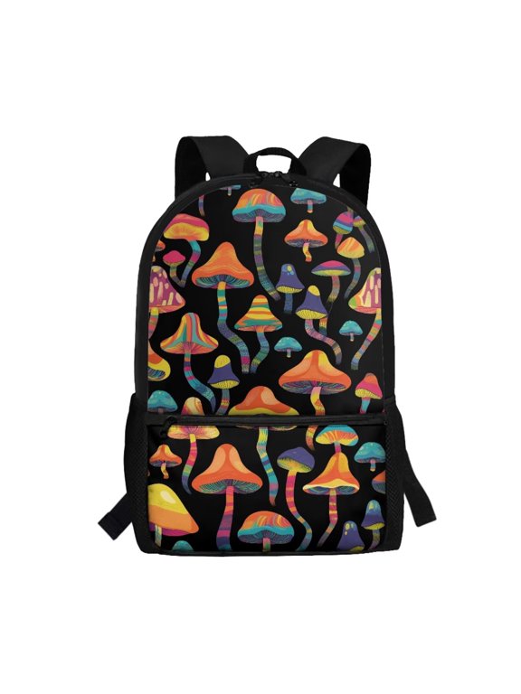 Kids Backpack for School Lightweight Psychedelic Trippy Mushroom Travel or Sports Bags with Water Bottle Pockets Preschool Elementary Kindergarten School Bag(17 inch)
