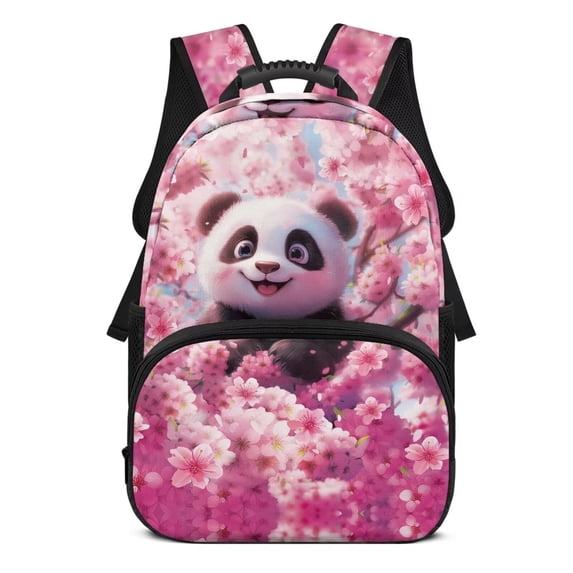 Uorisanigo Kids Backpack for School Travel and Sports Large Capacity Casual Daypack with Front Zipper Pocket for Organizer Cherry Blossom Panda Print