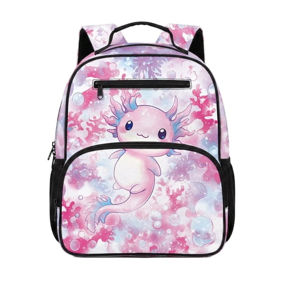 Uorisanigo Kids Children School Backpack for Girls 5-8, Breathable Lightweight Schoolbag with Water Bottle Pocket, Casual Daypack for Hiking Camping Cherry Blossom Axolotl
