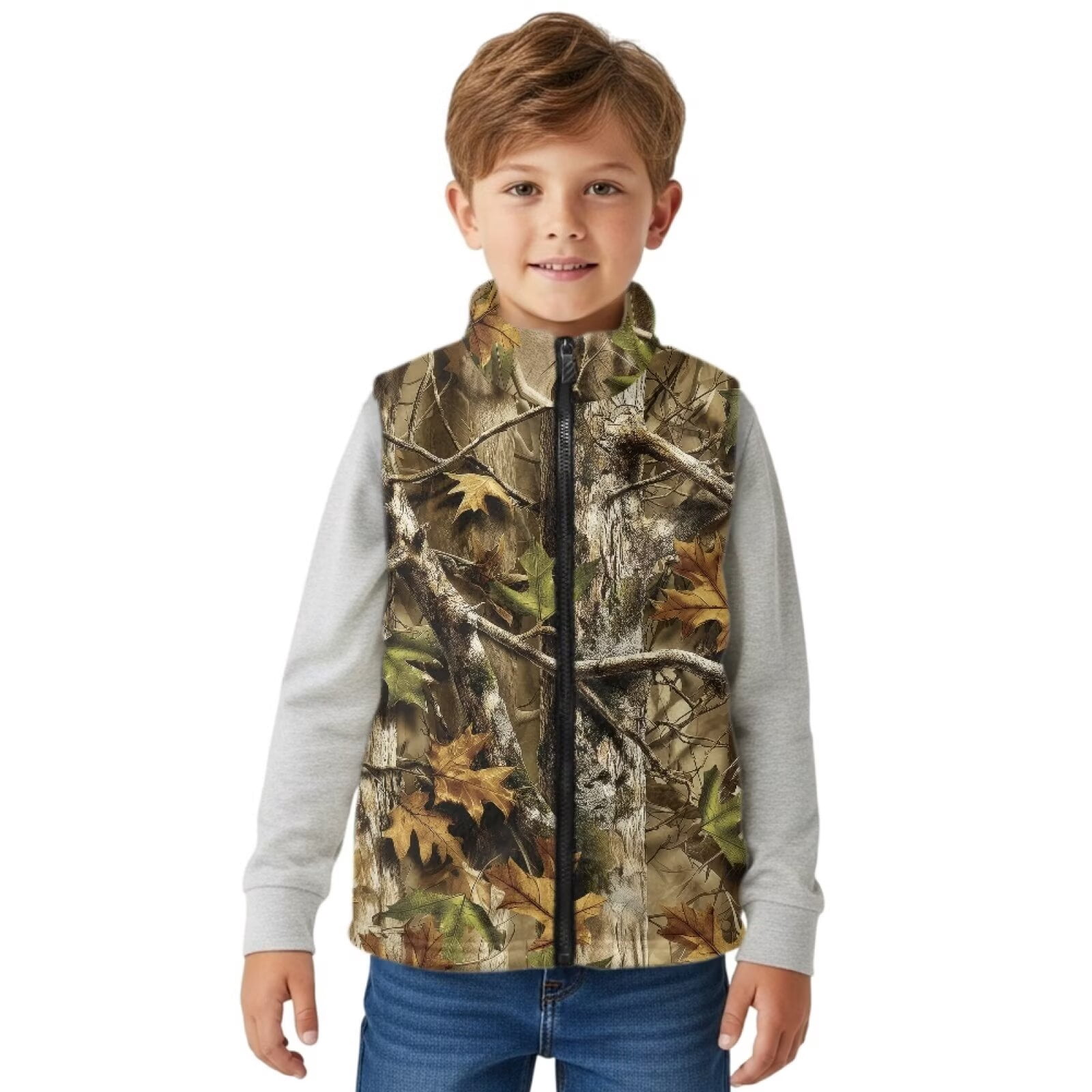 Uorisanigo Fleece Vest for Boys Girls Full Zipper Camo Hunting