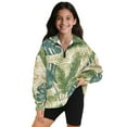 thumbnail image 1 of Uorisanigo Kids Girls Half Zip Pullover Sweatshirt Drop Shoulder Tropical Monstera Long Sleeve Workout Shirts Loose Quarter Zipper Cropped Sweatshirt Fashion Fall Winter Clothing, 1 of 7