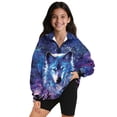 thumbnail image 1 of Uorisanigo Kids Girls Sweatshirt Comfortable Blue Galaxy Wolf Long Sleeve Pullover Top Oversized Quarter Zipper Cropped Sweatshirt Fall Trendy Outerwear Kids Half Zip Up Hoodies, 1 of 7
