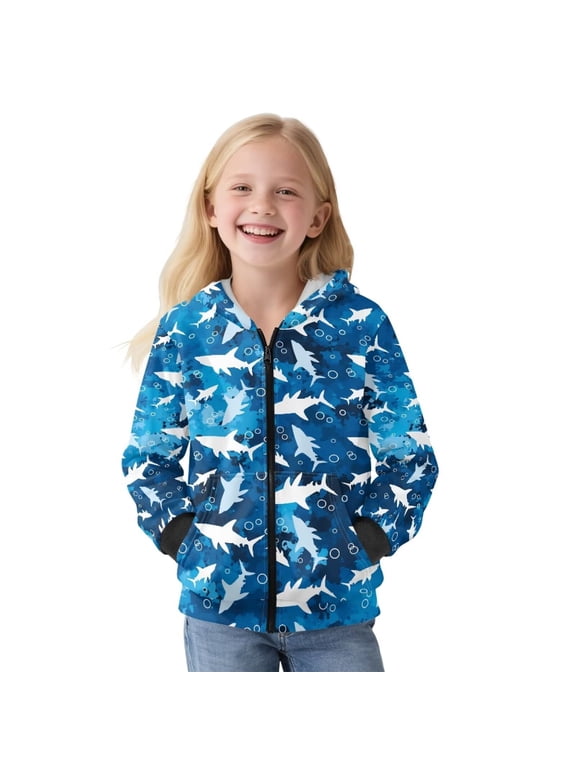 Kids Hoodie Hoodes Sweatshirt Zipper Hoodies Jacket Blue Tie Dye Shark Coat Lightweight Long Sleeve Shirts Pollover Tops School Party Birthday Christmas