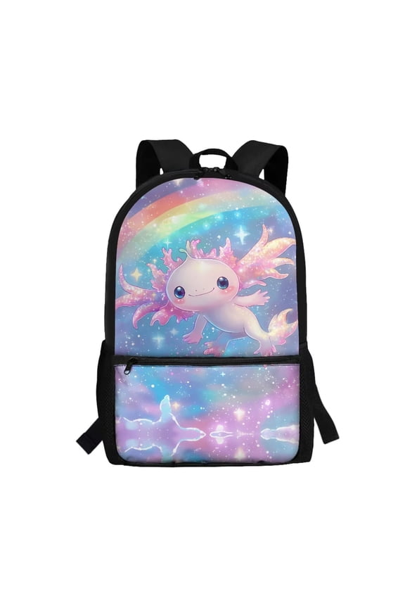 Kids Rainbow Axolotl Backpack School for Girls Boys 6-12 Year, Lightweight Casual Basic Bookbag with Adjustable Padded Straps for School, Travel & Sports
