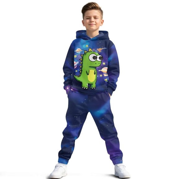 Uorisanigo Kids Sweat Suit Set - 2 Piece Fall Warm Long Sleeve Cute Dinosaur Planet Hoodie Sweatshirt and Jogger Pants for Boys Girls, Pullover Hoodies & Sweatpants Outfit