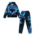 thumbnail image 1 of Uorisanigo Kids Sweatsuit Set 2PCS Pullover Sweatshirt and Sweatpants Set for Boys Girls Activewear Fall Winter Outfit, Stylish Blue Dolphin Print Hoodie & Pant Sets, 1 of 7