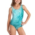 thumbnail image 1 of Uorisanigo Kids Swimsuits for Girls Teal Marble Print Crossback Straps Sport Summer Beach Swimwear One Piece Swimming Training Bathing Suit, Size 9-10, 1 of 7