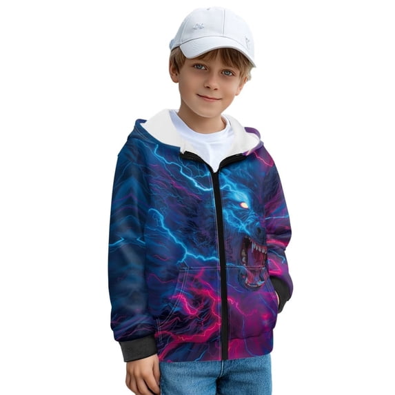 Uorisanigo Kids Zipper Hoodies Hooded Sweatshirt with Pockets Soft Fashion Boys Girls Lightning Dragon Hooded Sweatshirts Jacket Spring Fall Clothes