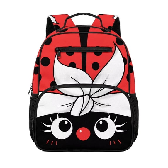 Uorisanigo Ladybug Cartoon Print Kids Backpack for Elementary Girls, Large Capacity Schoolbag with Side Pocket, Lightweight Casual Daypack for Back to School Travel