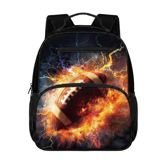 Uorisanigo Lightning Fire Rugby School Backpack for Little Boys 5-7, Breathable Small Bookbag with Adjustable Straps, Large Capacity Preschool Rucksack for Camping