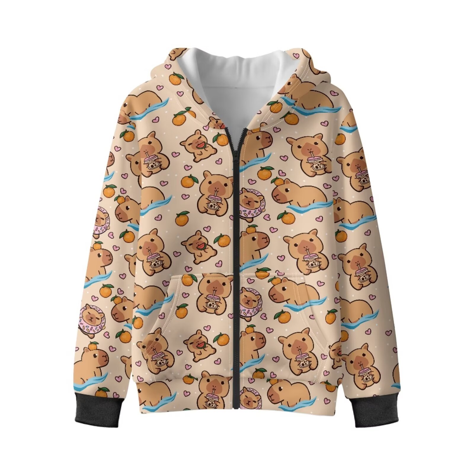 Uorisanigo Long Sleeve Hooded Hoodies Zip Up Sweatshirt Casual Long Sleeve Cute Capybara Sweatshirt Jacket Fall Outfits Trendy Clothes with Pockets Fashion Athletic Tops