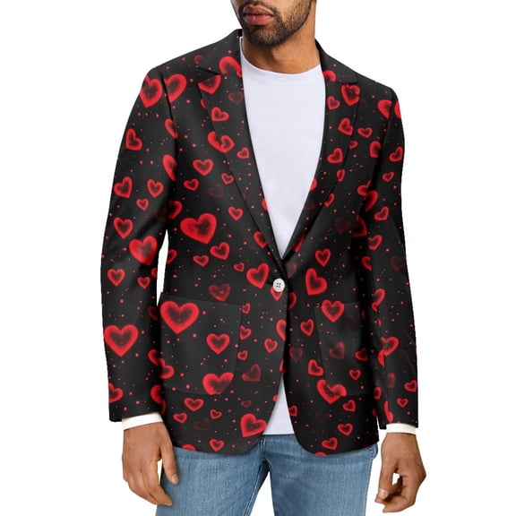 Uorisanigo Men's Casual Blazer Lightweight Jacket Size 3XL Long Sleeve Casual Blazer Jackets Regular Fit Suit Jackets Mens Valentines Jacket Suit, Valentines Red Heart