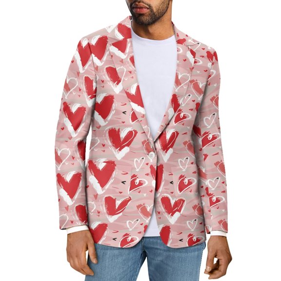 Uorisanigo Men's Casual Blazers Sport Coats Breathable Sport Coat Jacket One Button Blazer Jackets with Pockets Mens Valentines Jacket Suit, Valentines Heart, Size L