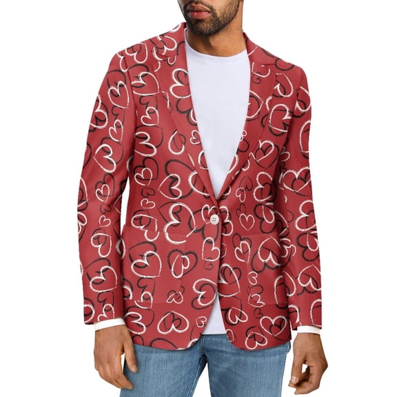 Uorisanigo Men's Casual Lightweight Blazer Suit Jacket Breathable Sport Coat Blazer Lightweight Blazers Jackets Mens Valentines Jacket Suit, Valentines Heart Print, Size 2XL