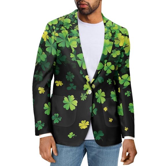 Uorisanigo Mens Blazer Jacket Size 3XL One Button Sport Coat Blazer Jacket Casual Regular Fit Daily Blazers Suit Jackets Mens St Patrick Day Outfits, St Patrick Shamrocks